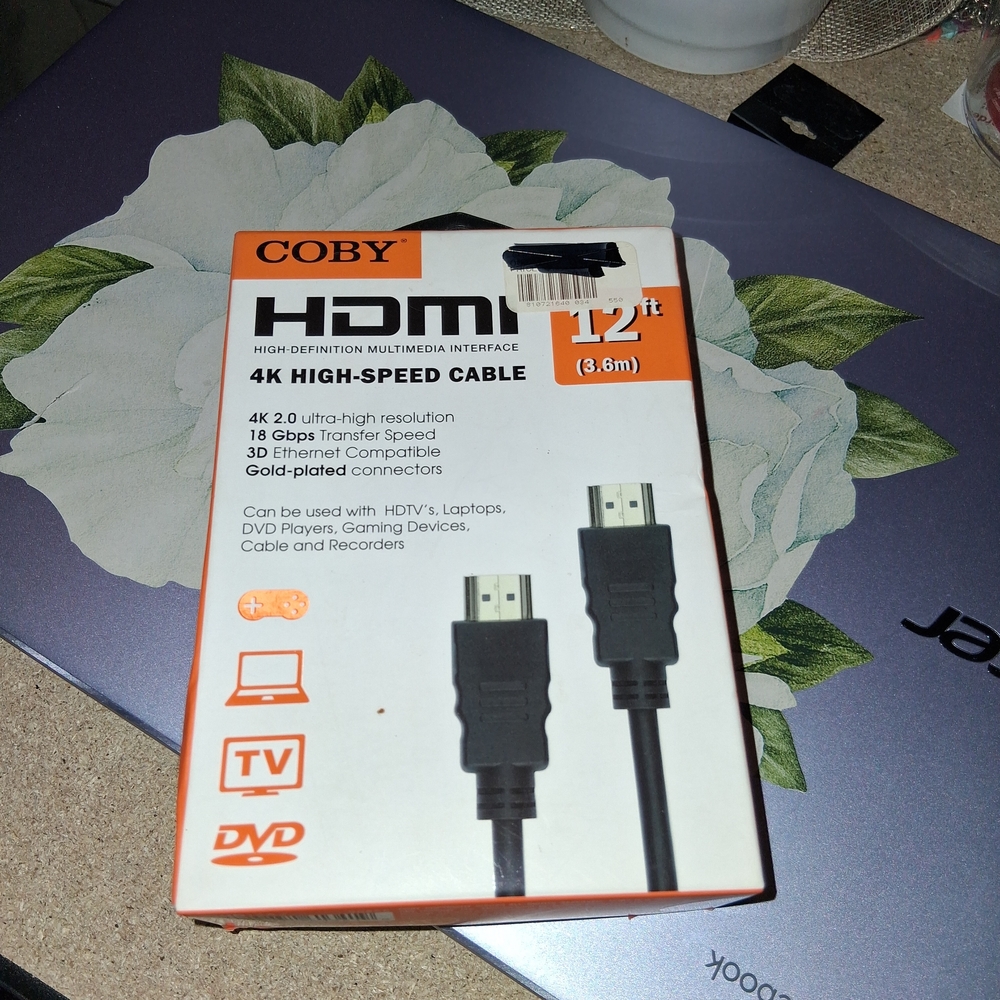 Coby Black 12ft HDMI 4K High-Speed Cable